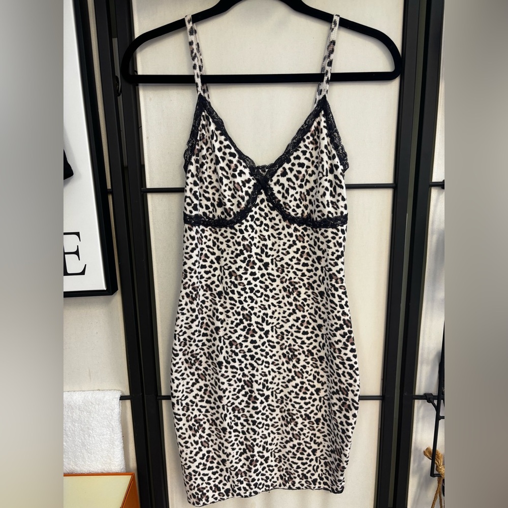 Leopard Print Slip Dress with Lace Trim